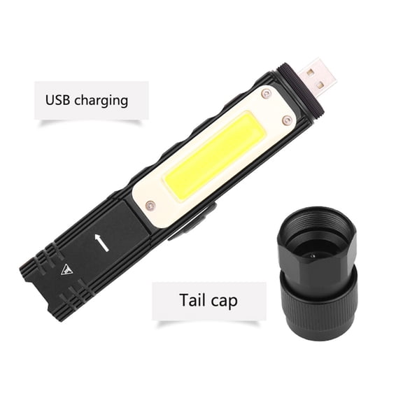 Soimiss Foldable USB Charging Hard Light Flashlight Work Light Small Lightweight Black