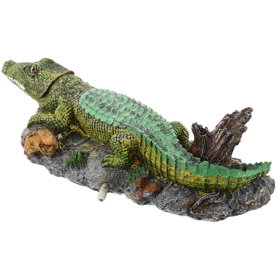 UNOMOR Resin Animal Sculpture Crocodile Adornment Green 1Pcs for Aquarists