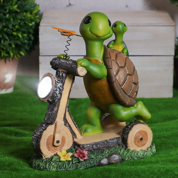 UNOMOR Resin Turtle Statue Garden Decor Solar Powered Lamp Yard Lights Outdoor Decorative
