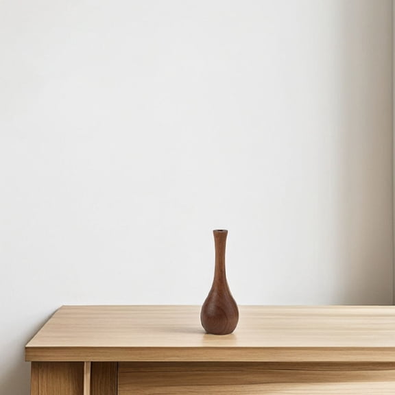 Soimiss Handmade Solid Walnut Wood Vase Decorative Modern Brown Wooden Flower Vase