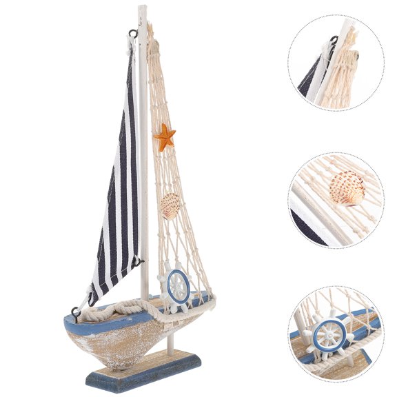 Soimiss Retro Style Wooden Sailboat Model Mediterranean Nautical Boat for Stylish Home Decoration