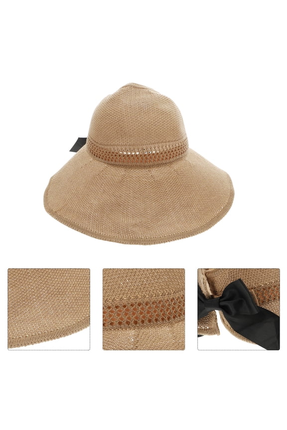 Folding Sun Hat Khaki Straw 1 Piece Sun Protection for Women Beach 22.04 22.83 Inch