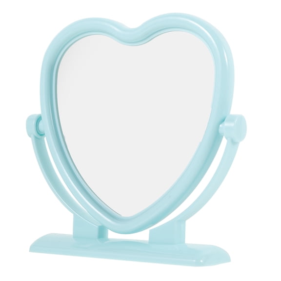 UNOMOR Sky-blue Double Sided Heart Shaped Tabletop Mirror for Home Use with Compact Size and Modern Design