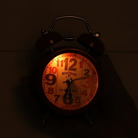 Soimiss Red Metal Alarm Clock Small Desktop Ring Bell Clock Vintage Style Time Display