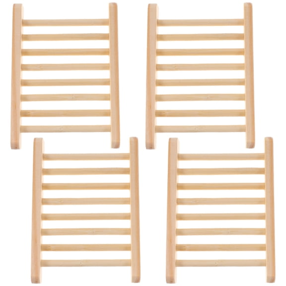 Soimiss 4Pcs Soap Wooden Tray for Bathroom Kitchen with Draining Feature Khaki Wood