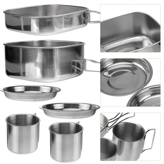 Soimiss Outdoor Stainless Steel Picnic Set with Pot Frying Pan Plates and Heat Insulation Handles