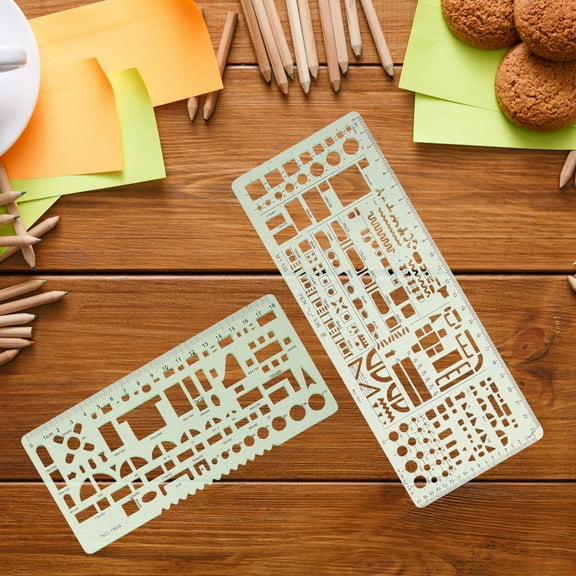 Soimiss 1Set Geometric Ruler Set with 6 Plastic Templates for Drawing Drafting and Architecture Projects