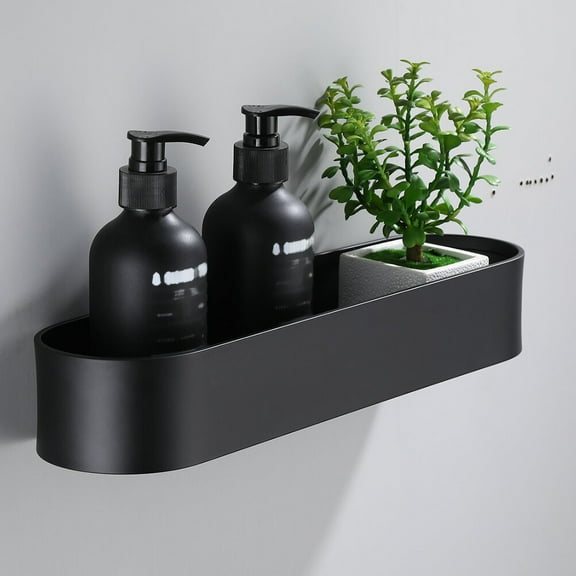 UNOMOR Stick On Wall Shelf Wall Mounted Rack Aluminum 1Pack Black