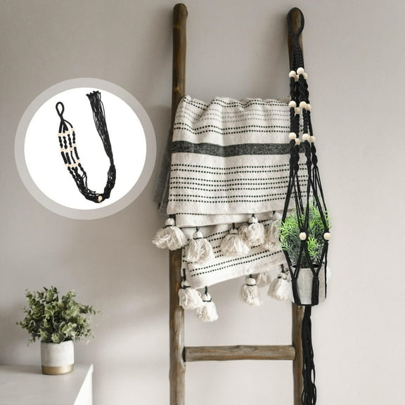 Soimiss Black Cotton Macrame Plant Hanger for Indoor Decoration Modern Bohemian Style Fits Various Pot Sizes