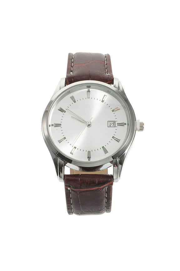 White Mechanical Watch for Men with PU Band and Stainless Quartz Movement Display Hour