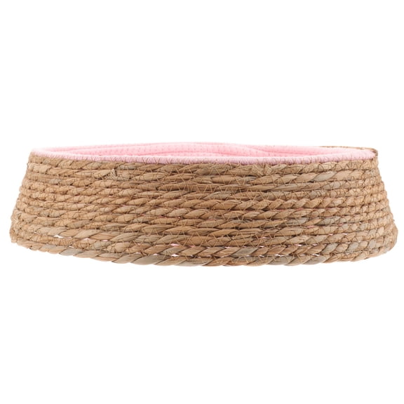 UNOMOR Woven Pet Cushion for Cozy Sleep Comfortable Wicker Grass Bed Pink Round Small Dog Cat