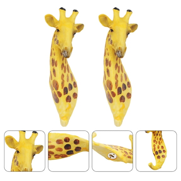 UNOMOR Yellow Resin Giraffe Head Wall Hook for Hanging Use Sturdy and Decorative 2 Pieces