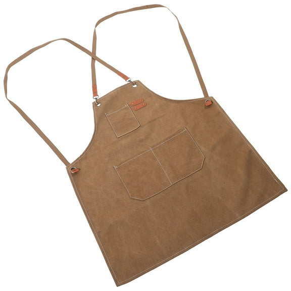 Soimiss Oil Proofing Brown Cowhide Barbecue Apron with Pocket Strap Adjustable for Kitchen and Workshop