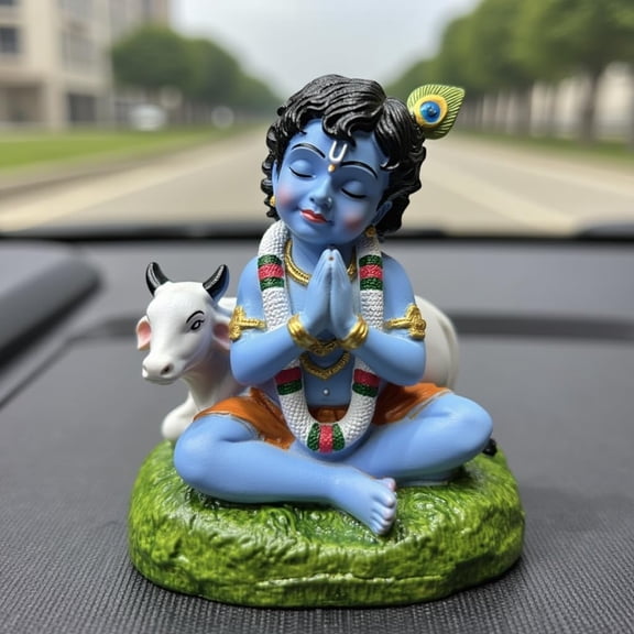 UNOVATE Krishna Idol for Car Dashboard | Krishna Murti for Home | Blue | Lord Krishna Murti | Janmastmi, Diwali Pooja | Gift for Car | Temple | Desk Decoration | Festival Gift | Pre Installed Tape