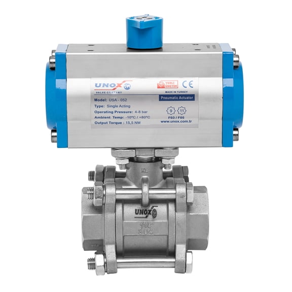 UNOX 2 1/2" NPT Full Port Ball Valve, Double Acting Pneumatic Actuated Stainless Steel AISI304 Three-Piece Body Heavy Duty for Water Oil Gas Valve - Ball Valve with Pneumatic Actuator