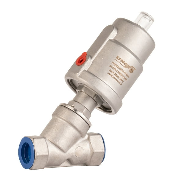 UNOX 3/4" (DN20) Stainless Steel Pneumatic Valve, Angle Seat Design, Normally Closed Steam Air Control, 3-8 Bars Fast Response Industrial Single Acting Valve with Threaded Connection