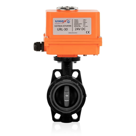 UNOX Butterfly Valve 63 (2") 24V DC with Electric Actuator Wafer Type U-PVC Body for Water | Industrial Motorized Butterfly Valves