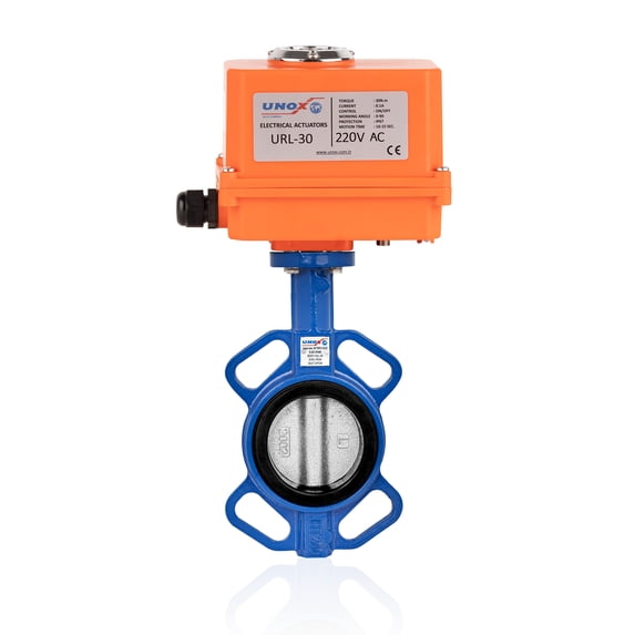 UNOX Butterfly Valve DN50 (2") 220V AC Electric Actuator Wafer Type Stainless Steel AISI304 Disc EPDM Seat GGG40.3 Body for Water & Air | Industrial Butterfly Valves