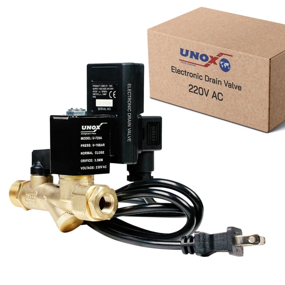 UNOX Electronic Drain Valve for Air Compressor, 1/2" NPT to 1/4" NPT 220V AC Automatic Timed Tank Drain Valve with 6 feet US Plug Cable - Max 235 PSI Solenoid Valve Assembled
