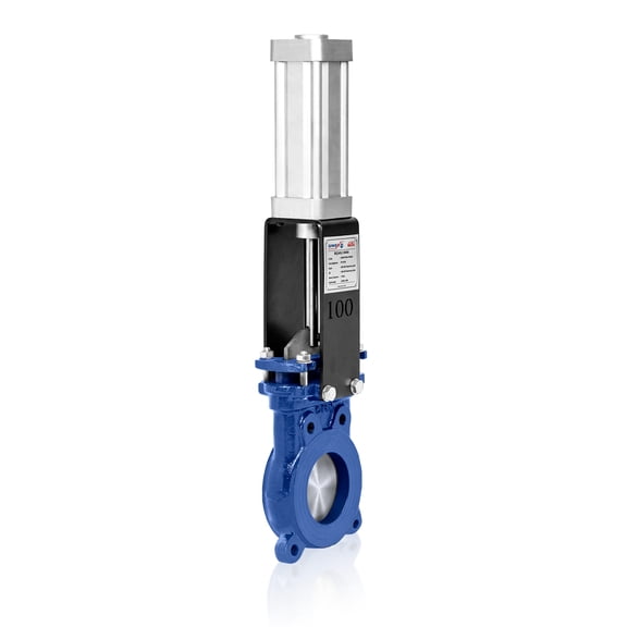 UNOX Pneumatic Operated Knife Gate Valve DN100, Bi-directional Sealing, Double Acting Pneumatic Piston, 0-16 Bar Working Pressure, -10C / +110C Operating Temperature