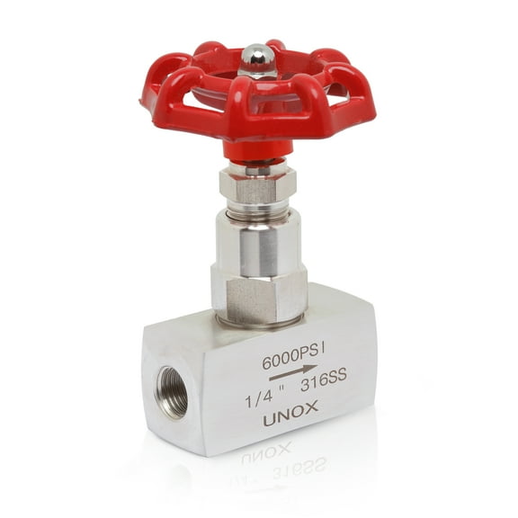 UNOX Stainless Steel 304 Needle Valve 1/2 inch (NPT) - 6000 PSI High Pressure - Straight Flow Control Valve for Water, Gas, and Oil - Heavy Duty Industrial Use