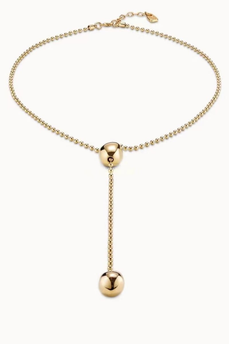 LUMINA LANE UNOde50 LONELY PLANET Necklace, Sterling Silver-Plated, Adjustable Length Handmade bead stone necklace sweater chain can be pulled(golden)