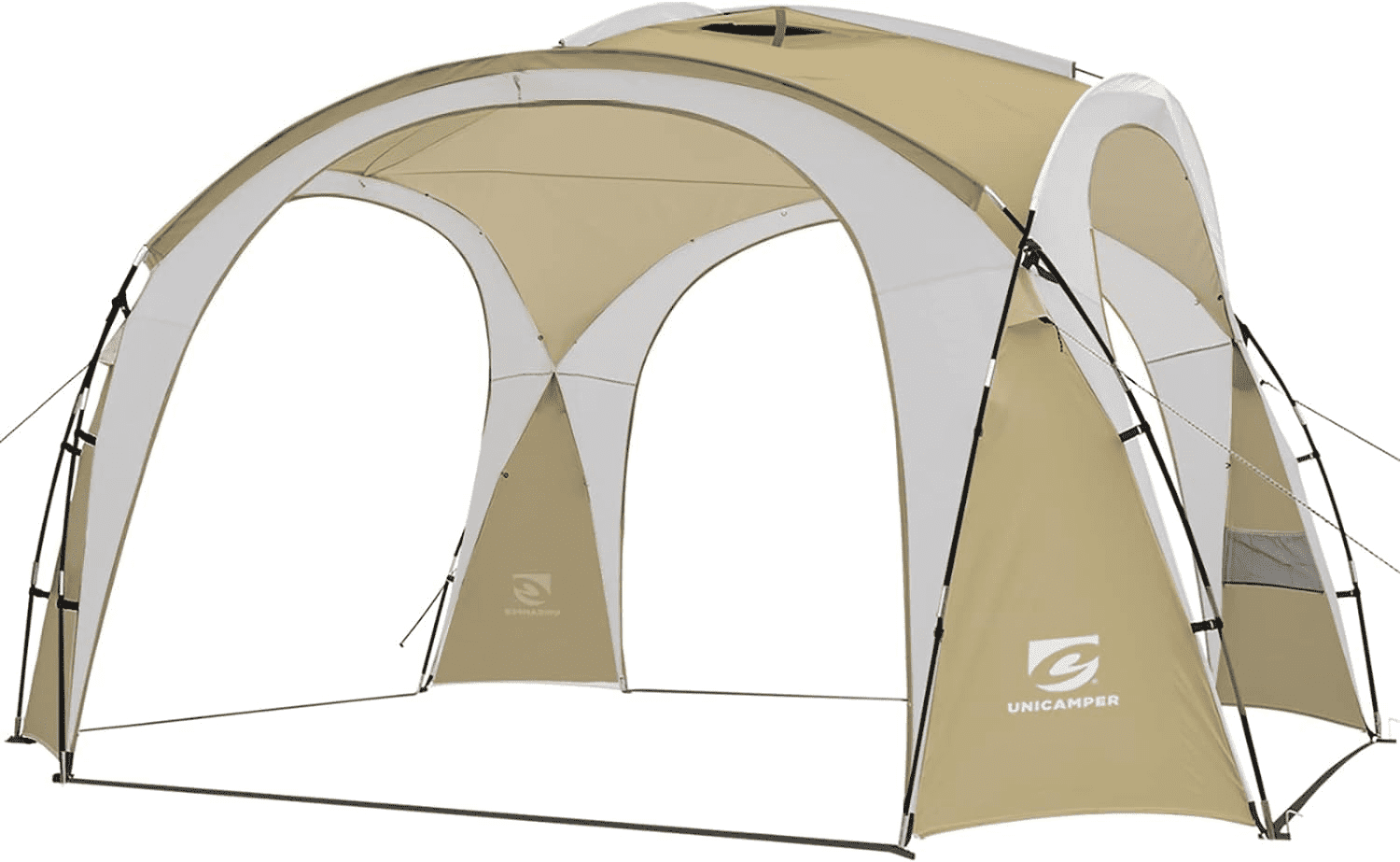 UNP Easy Beach Tent 12 X 12ft Pop Up Canopy UPF50+ Tent with Side Wall, Ground Pegs, and Stability Poles, Sun Shelter Rainproof, Waterproof for Camping Trips, Backyard Fun, Party Or Picnics (Khaki)