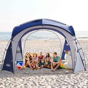 UNP Easy Beach Tent 12 X 12ft Pop Up Canopy UPF50+ Tent with Side Wall, Ground Pegs, and Stability Poles, Sun Shelter Rainproof, Waterproof for Camping Trips, Backyard Fun, Party Or Picnics (Blue)