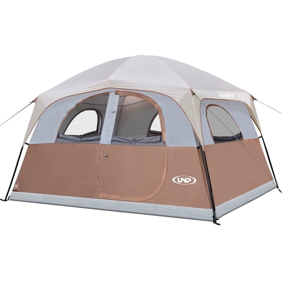 UNP Tents 6 Person Waterproof Windproof Easy Setup,Double Layer Family Camping Tent with 1 Mesh Door & 5 Large Mesh Windows -10'X9'X78in(H)