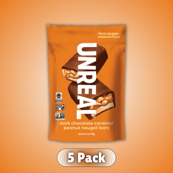 UNREAL Dark Chocolate Caramel Peanut Bars, 3.4 oz, 5 Pack