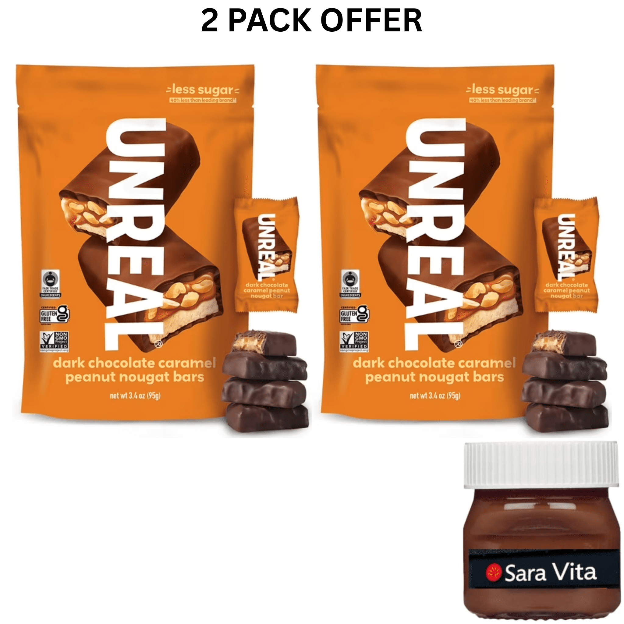 UNREAL Dark Chocolate Caramel Peanut Nougat Candy Bar, 3.4 OZ
