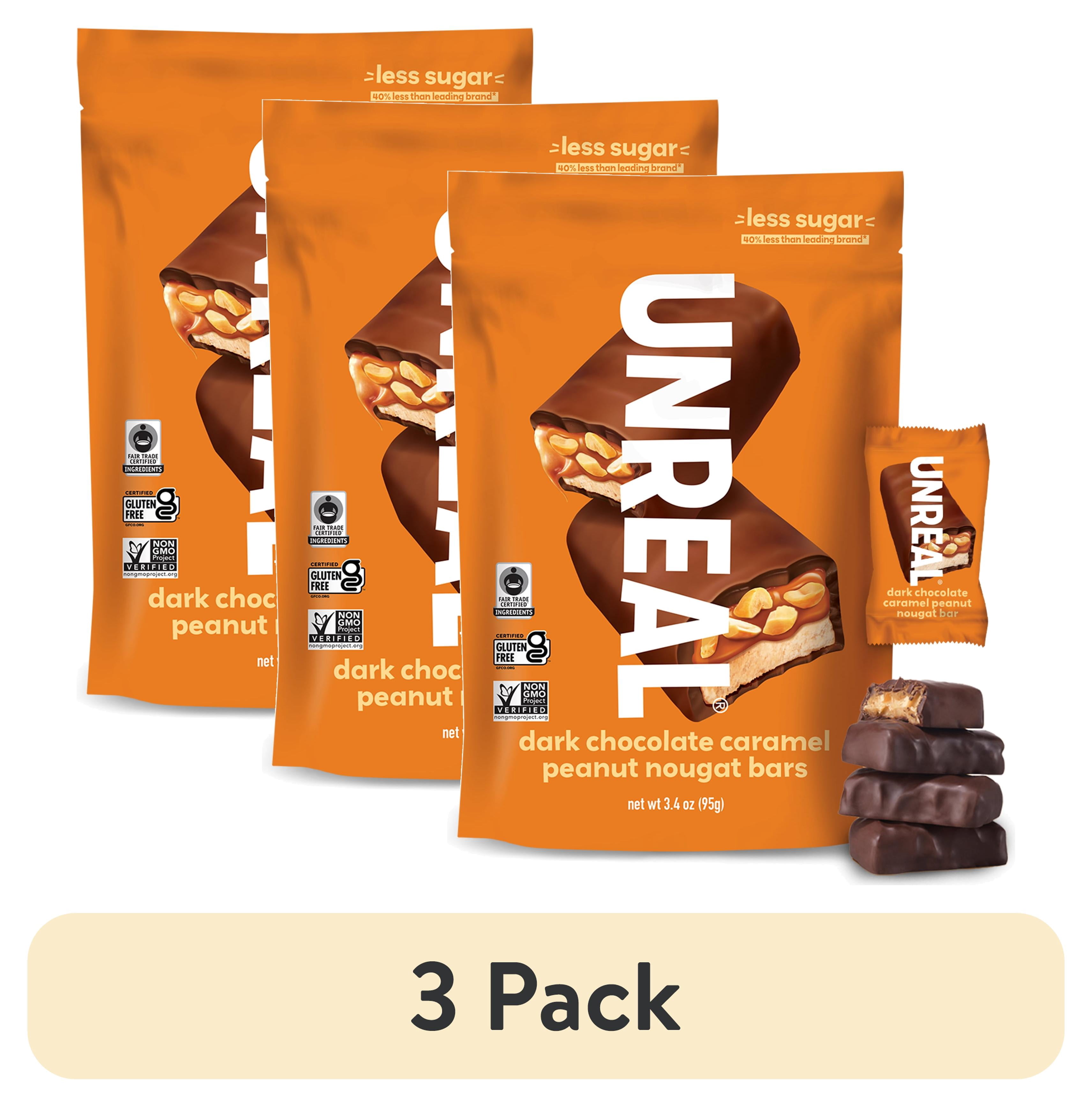 (3 pack) UNREAL Dark Chocolate Caramel Peanut Nougat Candy Bar, 3.4 oz