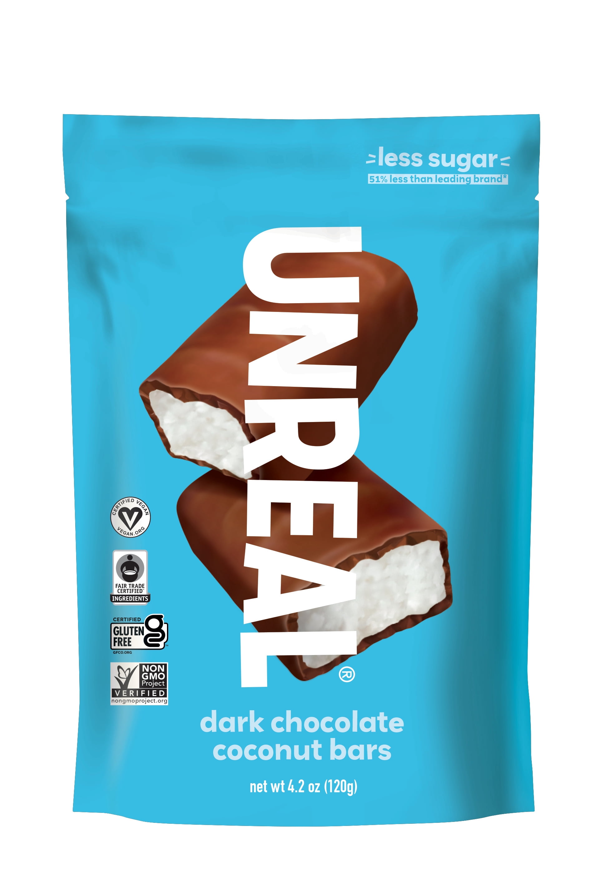 UNREAL Dark Chocolate Coconut Bars | 3g Sugar | Certified Vegan, Gluten Free, Fair Trade, Non-GMO | No Sugar Alcohols or Soy | Pack of 6
