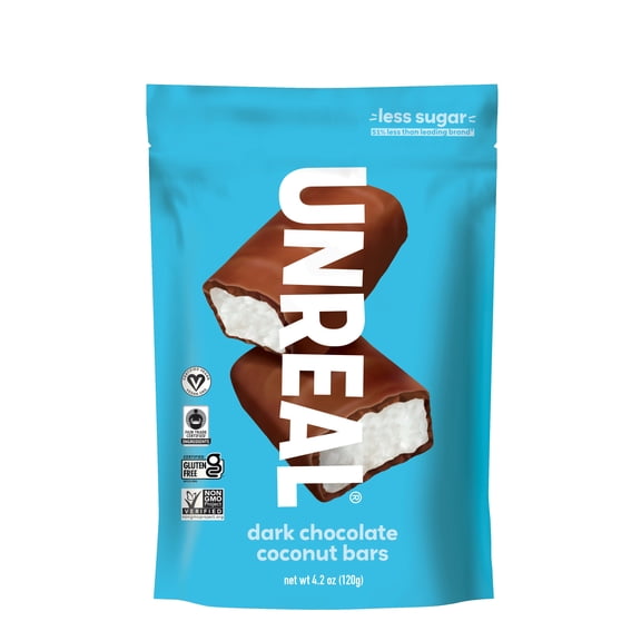 UNREAL Dark Chocolate Coconut Bars | 3g Sugar | Certified Vegan, Gluten Free, Fair Trade, Non-GMO | No Sugar Alcohols or Soy | Pack of 6