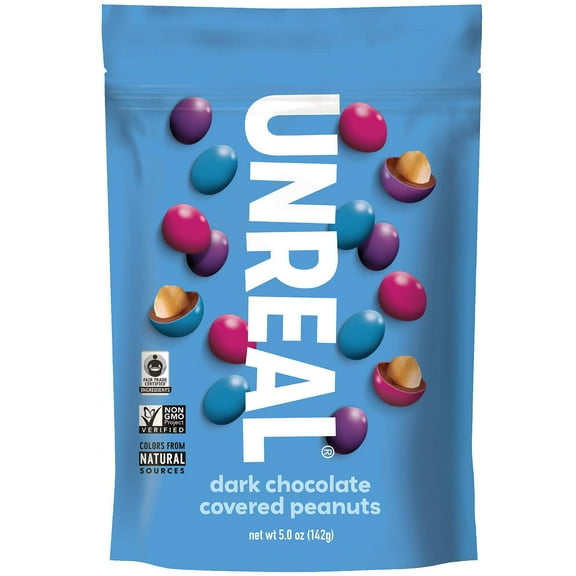 UNREAL Dark Chocolate Covered Peanut Gems Candy, 5oz (3 Pack)