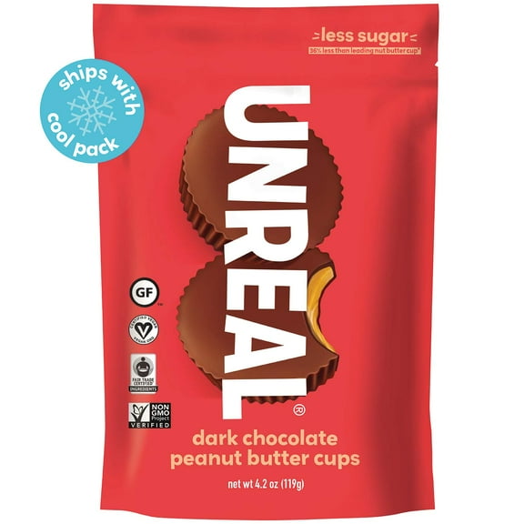 UNREAL Dark Chocolate Peanut Butter Cups | 5g Sugar | Certified Vegan, Gluten Free, Fair Trade, Non-GMO | No Sugar Alcohols or Soy | 6 Bags