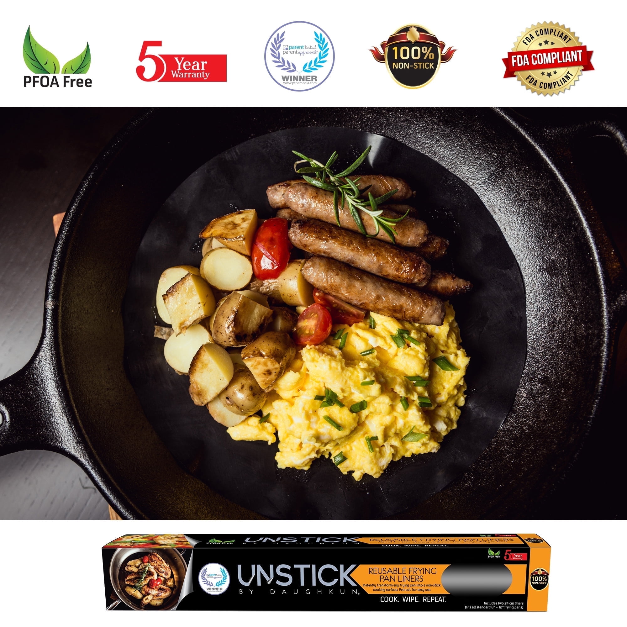 UNSTICK Reusable Frying Pan Liners, 2 per pack, Non Stick Coated ...