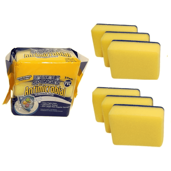 Unstinkables Antimicrobial Oversized Kitchen Sponges with Scour-Tek Pads, PVC, 6 Count