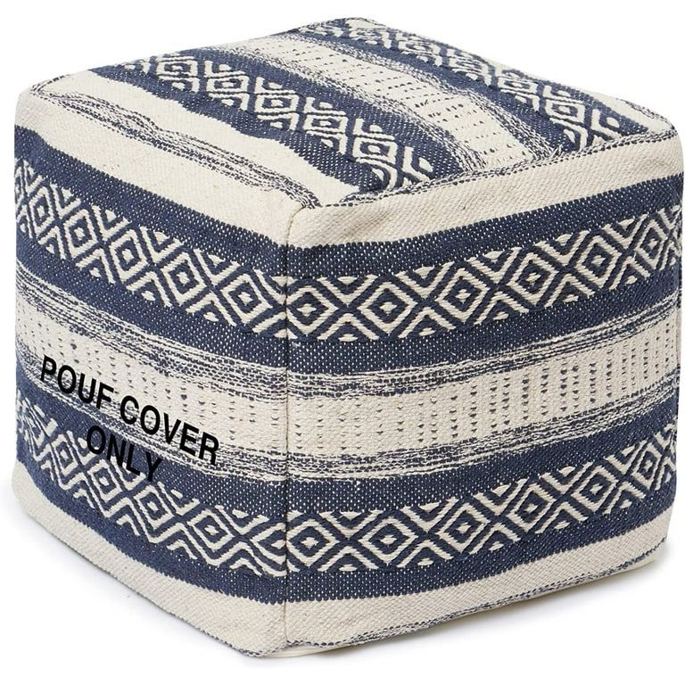 Unstuffed Pouf Ottoman Cover - REDEARTH Textured Boho Storage Cube Bean Bag Poof Pouffe Farmhouse Accent Chair Seat Footrest for Living Room, Bedroom