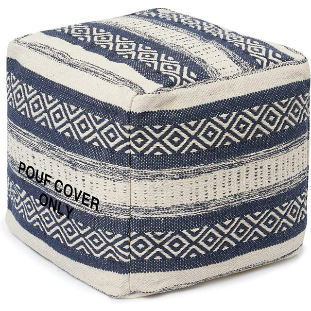 UNSTUFFED Pouf Ottoman Cover - REDEARTH Textured Storage Cube Bean Bag Poof Pouffe Accent Chair Seat Footrest for Living Room, Bedroom, Patio, Gym; 100% Cotton 20"X20"X20", Indigo Impressions