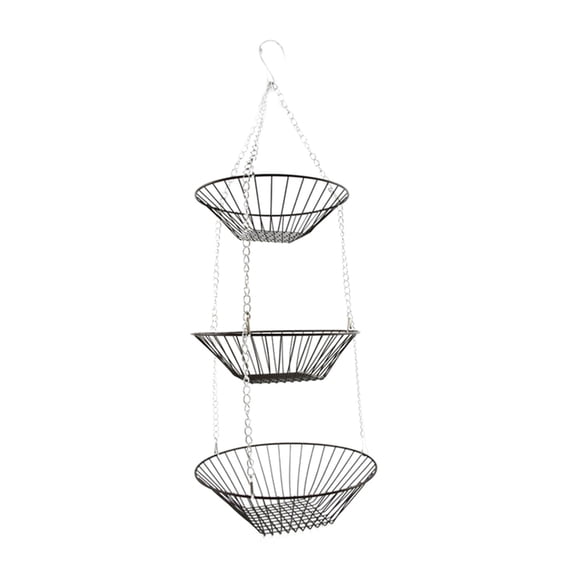 UNTERING 3 Tiered Hanging Organizers Fruit Basket Vegetable Holder for Ceiling Kitchen Wrought Iron Wire Chain Storage Rack Decor