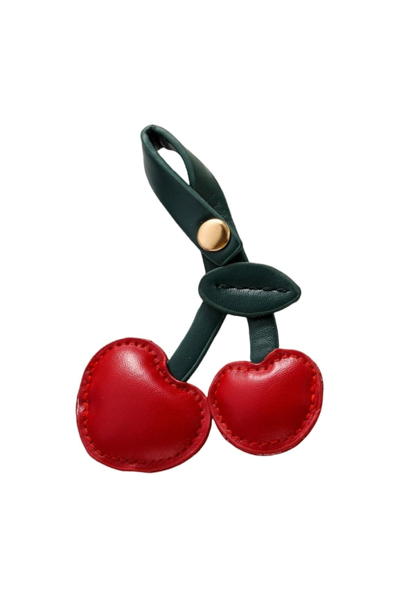 3D Cherries Keychain Charm Bag Accessory Fashionable PU Leather Fruit Keyring Ornament for Women Handbag Decoration