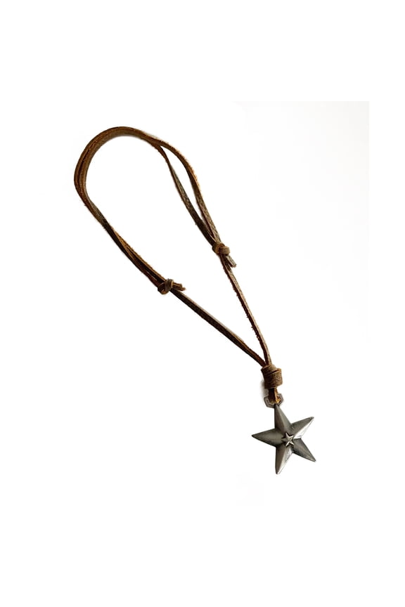 Adjustable Novel Star-shape Pendant Punk Necklace Leather Alloy Silver Five-pointed Star Long Necklace Sweater Chain