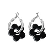 UNTERING Black Flower Hoop Earrings Piercing Jewelry Small Dangle Earrings Stainless Steel Material Circle Earrings for Women