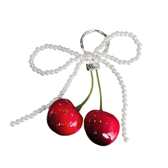 UNTERING Cherries Pendant Keychain With Bowknot Fashionable Cherries Keychain with Pearlescent Bowknot Accent for Trendsetters