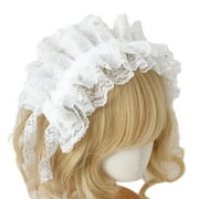 UNTERING Hairband Anime Maid Headband for Girls French Ruffle Lace Headband with Ribbon Bowknot ComicShow Masquerade Balls Hairband