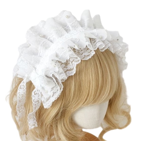 UNTERING Hairband Anime Maid Headband for Girls French Ruffle Lace Headband with Ribbon Bowknot ComicShow Masquerade Balls Hairband