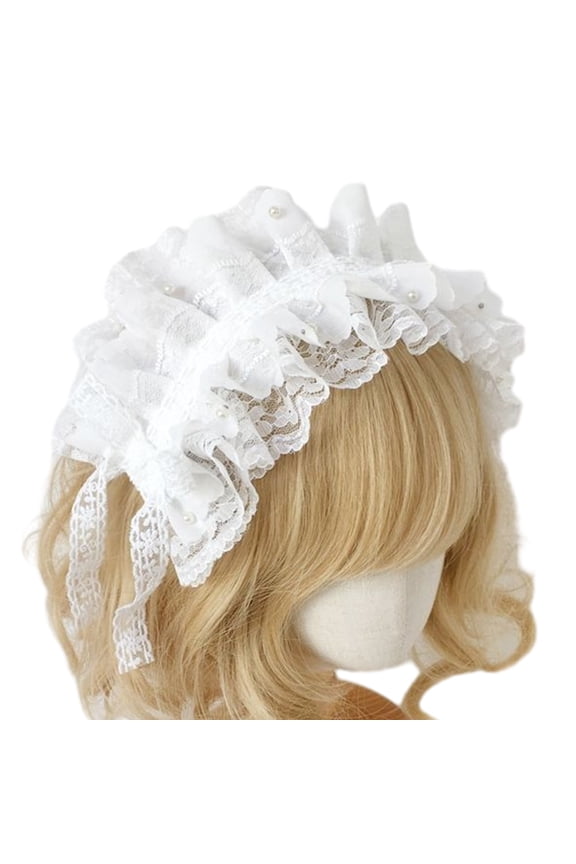 Hairband Anime Maid Headband for Girls French Ruffle Lace Headband with Ribbon Bowknot ComicShow Masquerade Balls Hairband