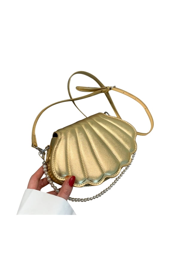 Handbag Women PU Shoulder Bag Fashion Pearl Chain Handbag Purse Shell Shape Crossbody Bag Female Bag for Prom