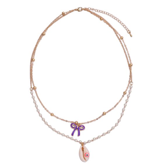 UNTERING Necklace Elegant Pearl Pendant Necklace with Bowknot Shells Clavicle Chain Temperament Choker Jewelry Layered Necklaces